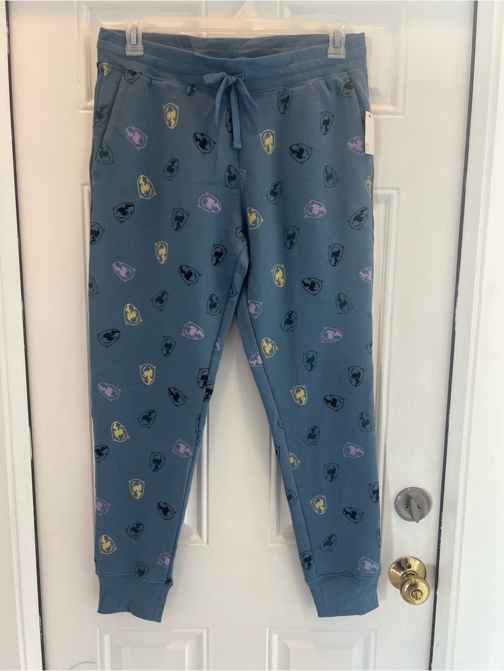 NWT Marvel x Amazon Essentials Blue Joggers Pockets Sides Womens M  Fleece # 988